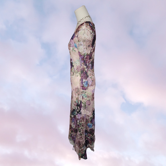 Komarov Sheer Asymmetrical Purple Pastel Floral Formal Wedding Bridal Dress Sz M - Picture 2 of 7